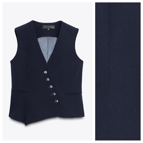 NWT. Zara ZW Collection Dark Blue Asymmetrical Vest with a V-Neck. Size M. - Picture 4 of 10